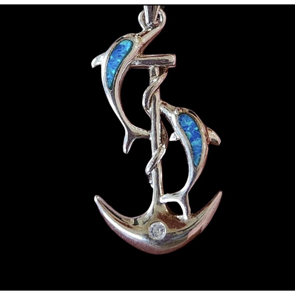 % Twin Dolphin Anchor Necklace